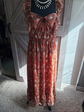 Max Studio Rust Floral Tie-Front Maxi Dress